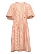 Vertical Stripes Ruffle Sleeves Dress Orange Bobo Choses