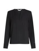 Viscose Regular V-Neck Ls Blouse Black Tommy Hilfiger