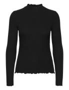 Rib T-Shirt With Frill Black Tom Tailor