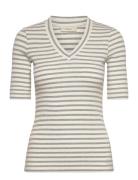 Dagnaiw Striped V-Neck Mix Ss Grey InWear