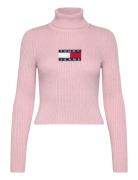 Tjw Melange Trtlnck Flag Sweater Pink Tommy Jeans