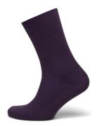 Fine Wool Rib Socks Purple Mp Denmark