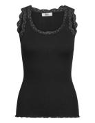 Rmwbalta Modal Sl Lace U-Neck Top Black RM By Rosemunde