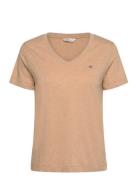 Reg Shield Ss V-Neck T-Shirt Beige GANT