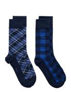 Check Socks 2-Pack Gift Box Navy GANT