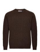 Lambswool Raglan Cable O-Neck Knit Brown Lindbergh