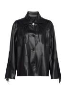 Leather-Effect Fringed Overshirt Black Mango