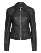 Waisted Faux Leather Zip Jacket Black Monki