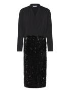 Sequin Trumpet Sleeve Midi Dress Black Bubbleroom