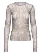 Mesh Print Long Sleeve Top Beige Weekday