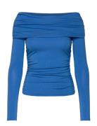 Folded Off Shoulder Long Sleeve Top Blue Weekday