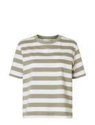 Slfessential Ss Striped Boxy Tee Noos Khaki Selected Femme