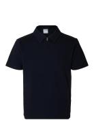 Slhsander Seersucker Zip Ss Polo Navy Selected Homme