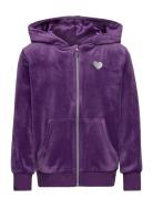 Hoodjacket With Zipper Velour Purple Lindex