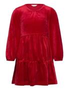 Velour Tiered Dress Red GANT