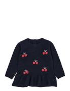 Lambwool Blouse W. Frill & Bow Emb Navy Copenhagen Colors