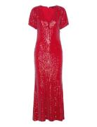 Sequins Midi V-Neck Dress Red ROTATE Birger Christensen