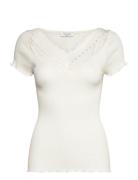 Rwbenita Ss Regular V-Neck T-Shirt White Rosemunde