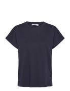 Rounded Neck Cotton T-Shirt Navy Mango