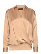 Satin Charmeuse Surplice Blouse Beige Lauren Ralph Lauren