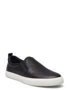 Haddley Tumbled Leather Slip-On Sneaker Black Lauren Ralph Lauren