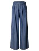 Slfjanna Hw Pleated Chambray Pant B Blue Selected Femme