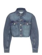 Cropped Over D Barrel-Sleeved Denim Jacket Blue Monki