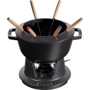 Staub Fondue set 20 cm svart med blank insida