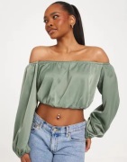 Pieces - Grön - Pcmari Ls Off Shoulder Cr Top D2D D