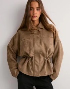 Nelly - Beige - Drawstring Brushed Collar Jacket