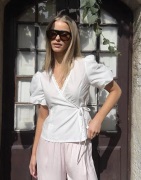 Nelly - Vit - Puff Sleeve Wrap Blouse