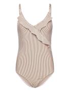 Striba Bly Frill Swimsuit Baddräkt Badkläder Beige Becksöndergaard