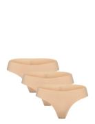 Pcnamee Thong 3-Pack Noos Stringtrosa Underkläder Beige Pieces