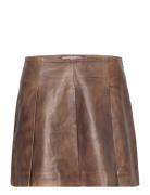 Leather Pleated Skirt Kort Kjol Brown REMAIN Birger Christensen