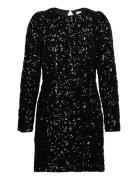 Slfcolyn Ls Short Sequins Dress B Kort Klänning Black Selected Femme