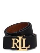 Reversible Pebbled Leather Wide Belt Bälte Black Lauren Ralph Lauren