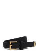 Pebbled Leather Skinny Belt Bälte Black Lauren Ralph Lauren