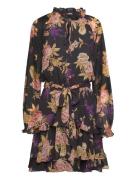 Floral Belted Crinkle Georgette Dress Kort Klänning Black Lauren Ralph...