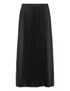 Satin Pleated Skirt Knälång Kjol Black Mango