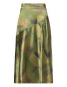 Laura Satin Skirt Knälång Kjol Green Hosbjerg