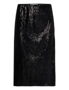 Holli Sequin Midi Skirt Knälång Kjol Black Minus
