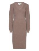 Vmgeorgine Ls V-Neck Calf Knit Dress Vma Knälång Klänning Brown Vero M...