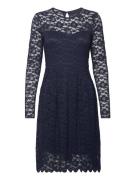 Vikalila L/S Lace Dress - Noos Knälång Klänning Navy Vila