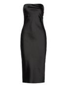 Satin Tube Midi Dress Knälång Klänning Black Gina Tricot