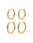 Leaf 2-In-1 Set Huggie Hoops Accessories Jewellery Earrings Hoops Gold...