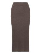 Rib A-Line Skirt Knälång Kjol Brown Davida Cashmere