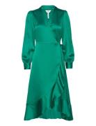 Objsateen Wrap Dress A Fair Knälång Klänning Green Object