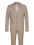 Checked Twill Stretch Suit Kostym Brown Lindbergh