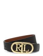 Oval-Logo Reversible Leather Skinny Belt Bälte Black Lauren Ralph Laur...