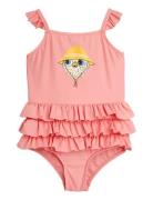 Owl Sp Frill Swimsuit Baddräkt Badkläder Pink Mini Rodini